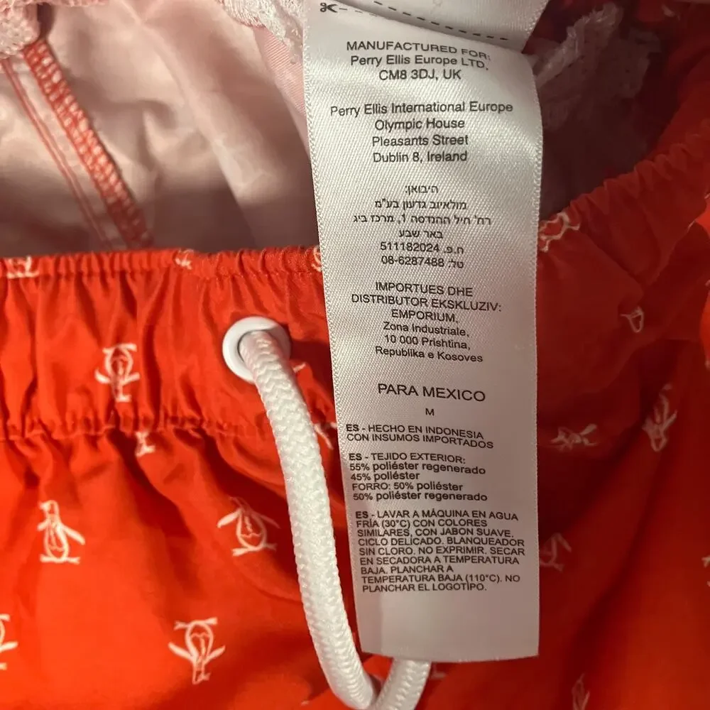 Original Penguin Swim Trunks Boys Medium‎ Red White Penguin Logo Print Board Sho